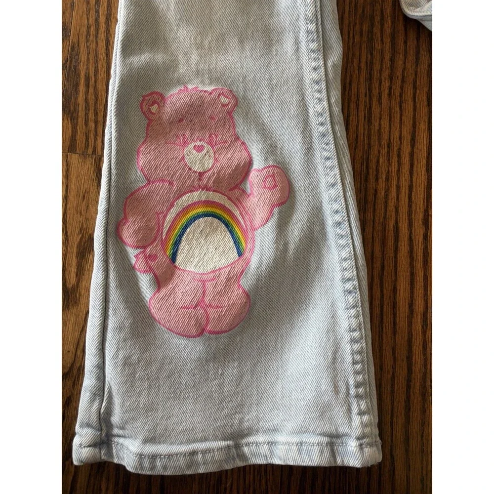 Justice Care Bears Jeans Girls Size 8 Light Wash 90s Cartoon Flare Leg Retro Y2K